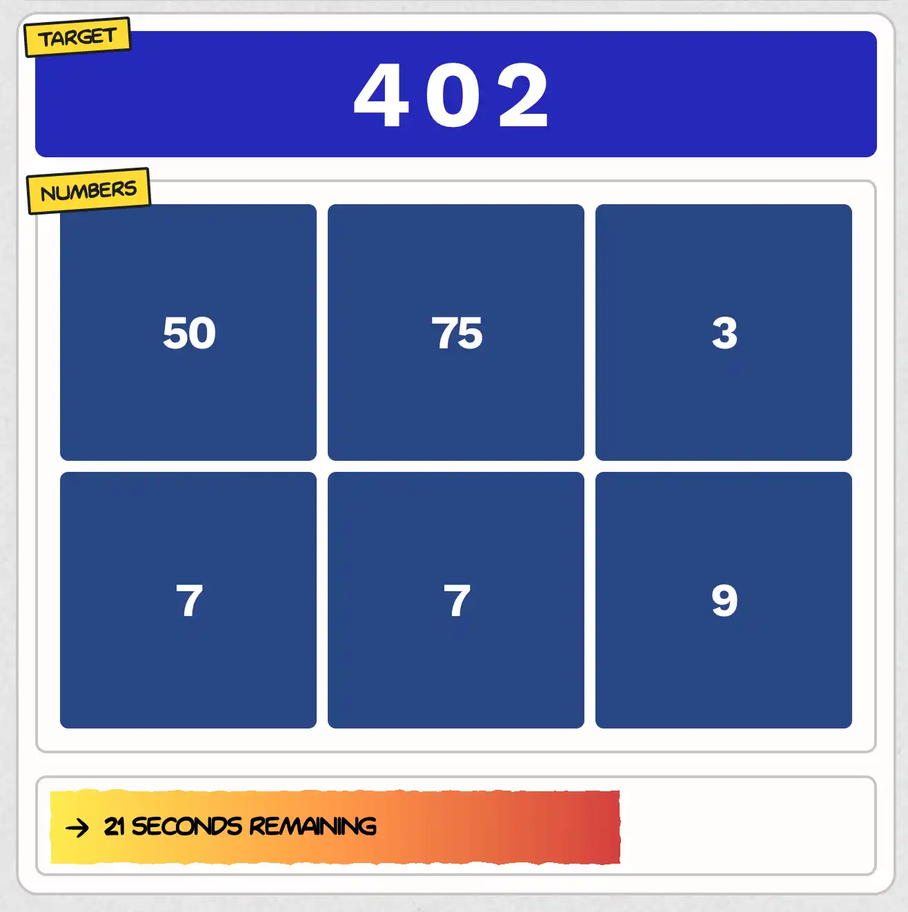 Countdown - Numbers game